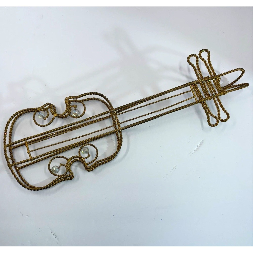Vintage Gold Glitter Metal Violin Wall Tree Decor Christmas Musical Set of 3